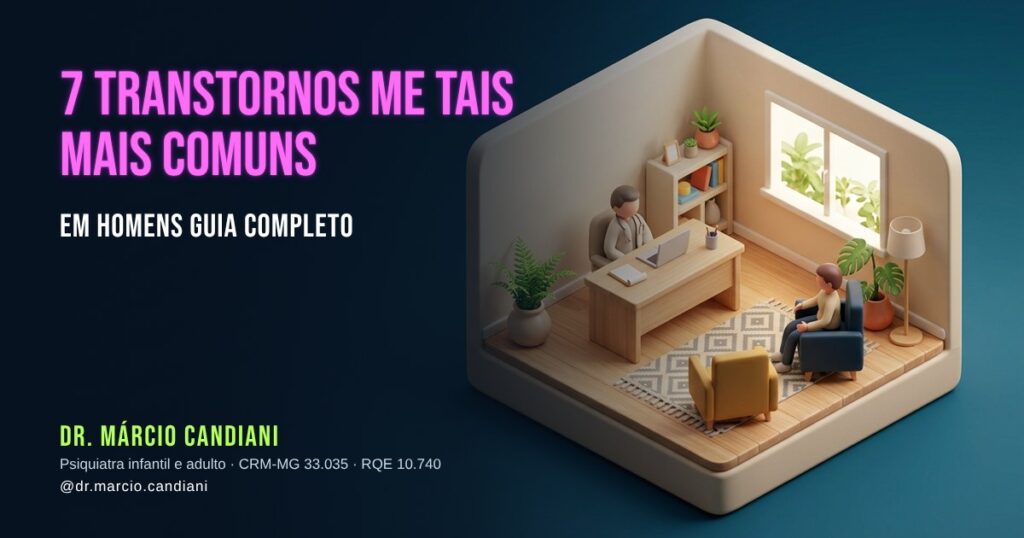 Ilustração 3D em miniatura sobre 7 transtornos me tais mais comuns em homens - Dr. Márcio Candiani, psiquiatra em Belo Horizonte