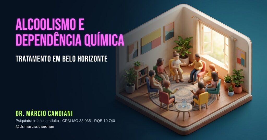 Ilustração 3D em miniatura sobre alcoolismo e dependência química - Dr. Márcio Candiani, psiquiatra em Belo Horizonte