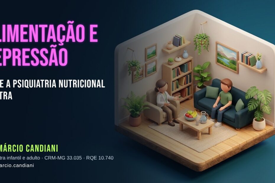 Ilustração 3D em miniatura sobre alimentação e depressão - Dr. Márcio Candiani, psiquiatra em Belo Horizonte