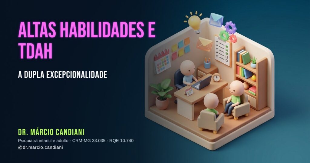 Ilustração 3D em miniatura sobre altas habilidades e tdah - Dr. Márcio Candiani, psiquiatra em Belo Horizonte