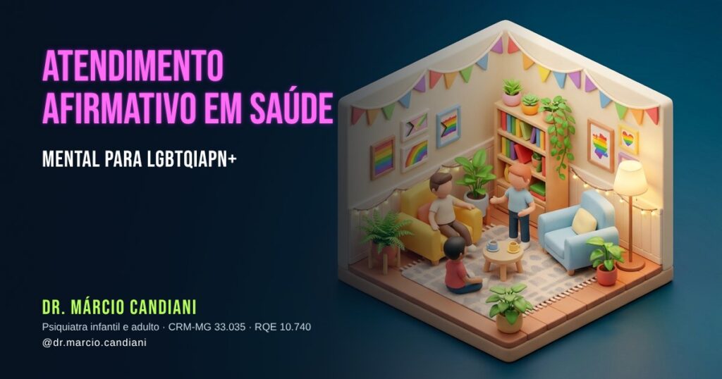 Ilustração 3D em miniatura sobre atendimento afirmativo em saúde mental para lgbtqiapn+ - Dr. Márcio Candiani, psiquiatra em Belo Horizonte