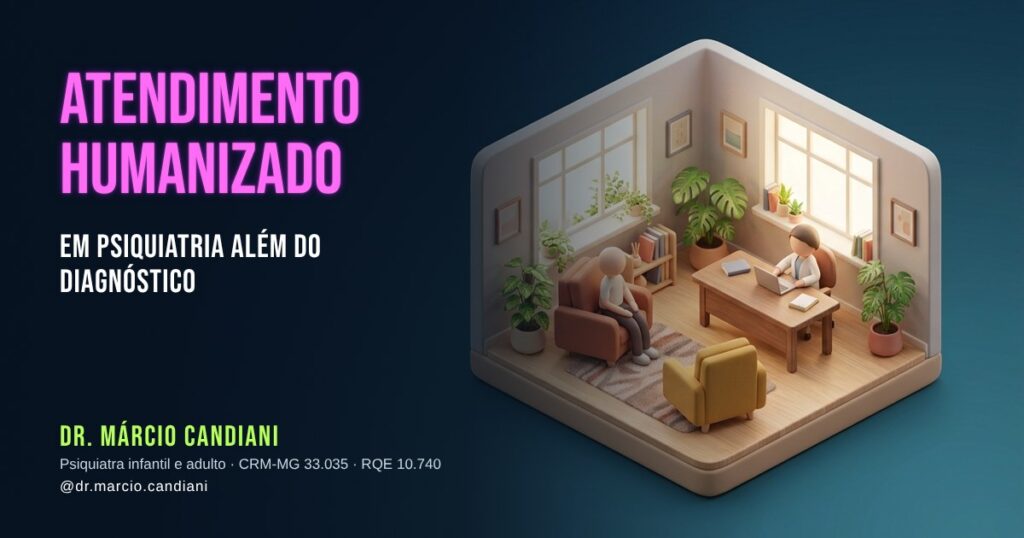 Ilustração 3D em miniatura sobre atendimento humanizado em psiquiatria - Dr. Márcio Candiani, psiquiatra em Belo Horizonte