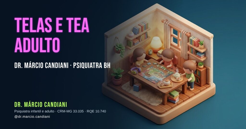 Ilustração 3D em miniatura sobre telas e tea adulto - Dr. Márcio Candiani, psiquiatra em Belo Horizonte