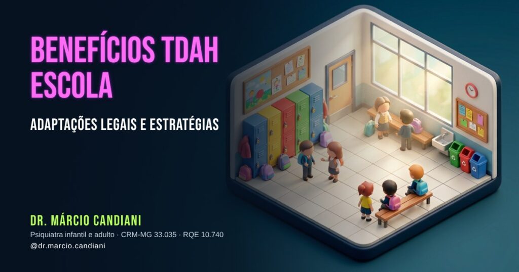 Ilustração 3D em miniatura sobre benefícios tdah escola - Dr. Márcio Candiani, psiquiatra em Belo Horizonte