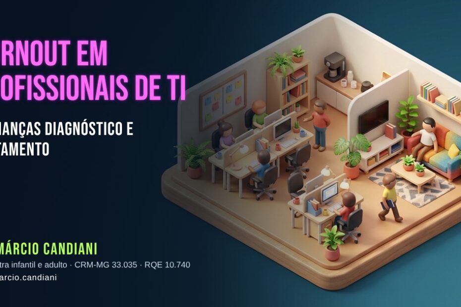 Ilustração 3D em miniatura sobre burnout em profissionais de ti e finanças - Dr. Márcio Candiani, psiquiatra em Belo Horizonte
