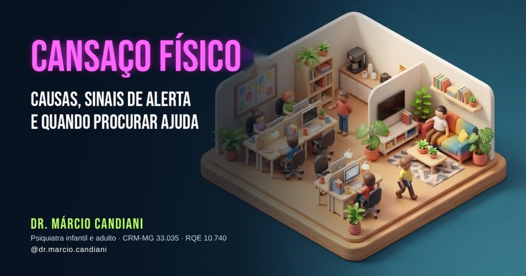 Ilustração 3D em miniatura sobre cansaço físico - Dr. Márcio Candiani, psiquiatra em Belo Horizonte
