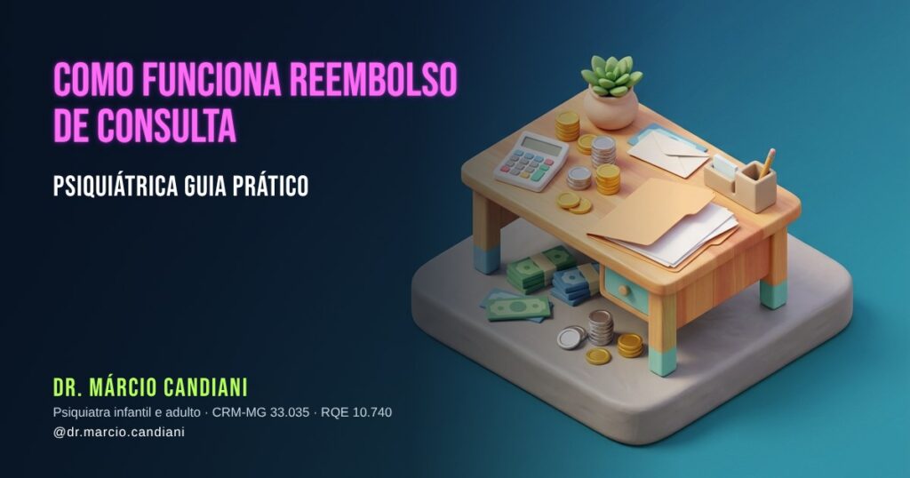 Ilustração 3D em miniatura sobre como funciona reembolso de consulta psiquiátrica - Dr. Márcio Candiani, psiquiatra em Belo Horizonte