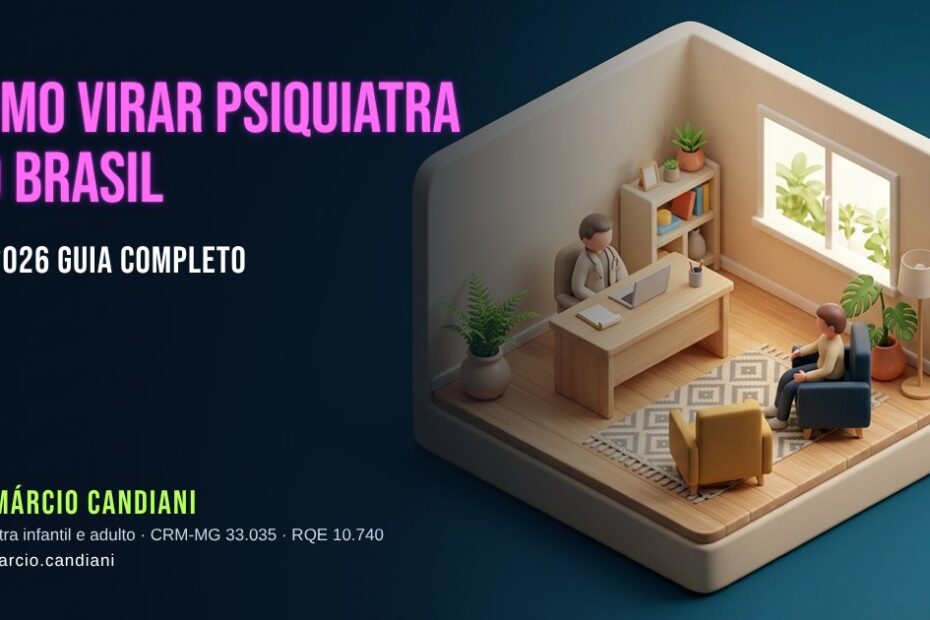 Ilustração 3D em miniatura sobre como virar psiquiatra no brasil em 2026 - Dr. Márcio Candiani, psiquiatra em Belo Horizonte