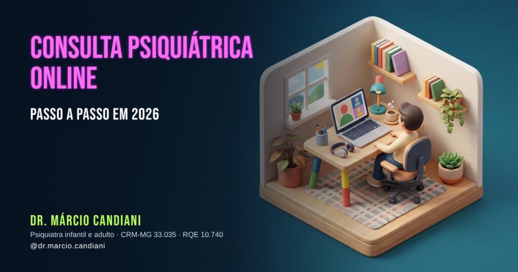 Ilustração 3D em miniatura sobre consulta psiquiátrica online - Dr. Márcio Candiani, psiquiatra em Belo Horizonte