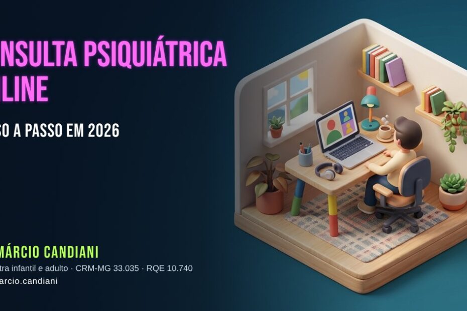 Ilustração 3D em miniatura sobre consulta psiquiátrica online - Dr. Márcio Candiani, psiquiatra em Belo Horizonte