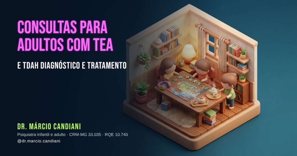 Ilustração 3D em miniatura sobre consultas para adultos com tea e tdah - Dr. Márcio Candiani, psiquiatra em Belo Horizonte