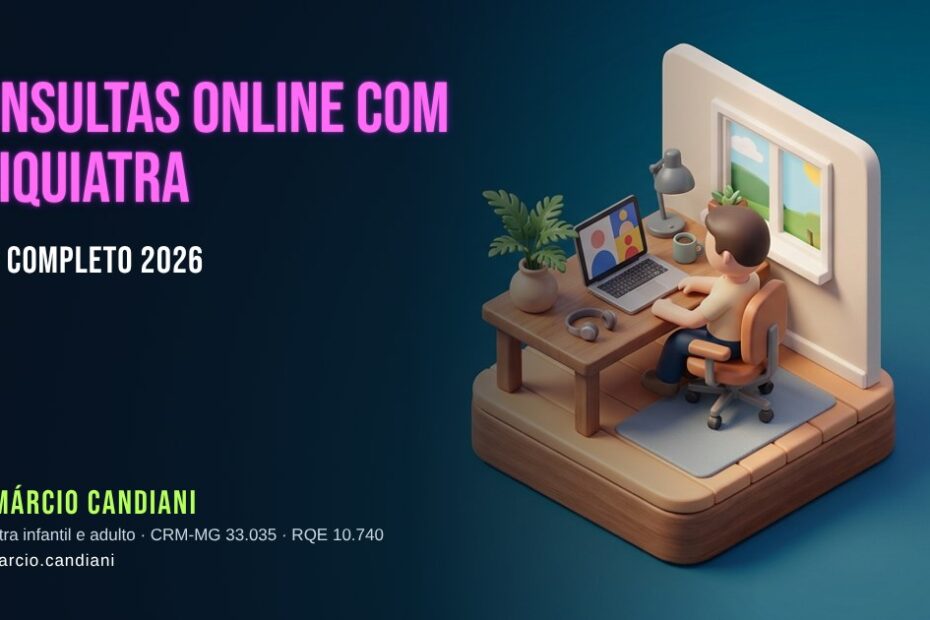 Ilustração 3D em miniatura sobre consultas online com psiquiatra - Dr. Márcio Candiani, psiquiatra em Belo Horizonte