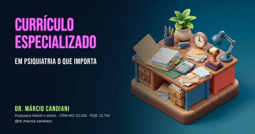 Ilustração 3D em miniatura sobre currículo especializado em psiquiatria - Dr. Márcio Candiani, psiquiatra em Belo Horizonte
