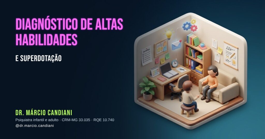 Ilustração 3D em miniatura sobre diagnóstico de altas habilidades e superdotação - Dr. Márcio Candiani, psiquiatra em Belo Horizonte