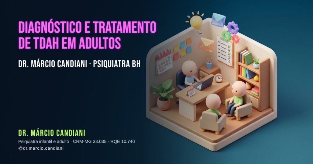 Ilustração 3D em miniatura sobre diagnóstico e tratamento de tdah em adultos - Dr. Márcio Candiani, psiquiatra em Belo Horizonte