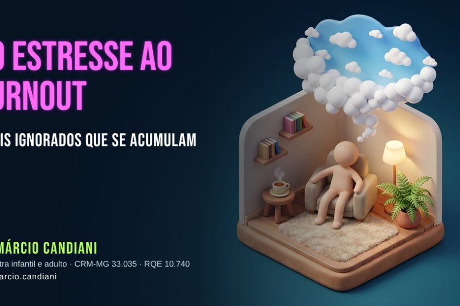 Ilustração 3D em miniatura sobre estresse crônico e burnout - Dr. Márcio Candiani, psiquiatra em Belo Horizonte
