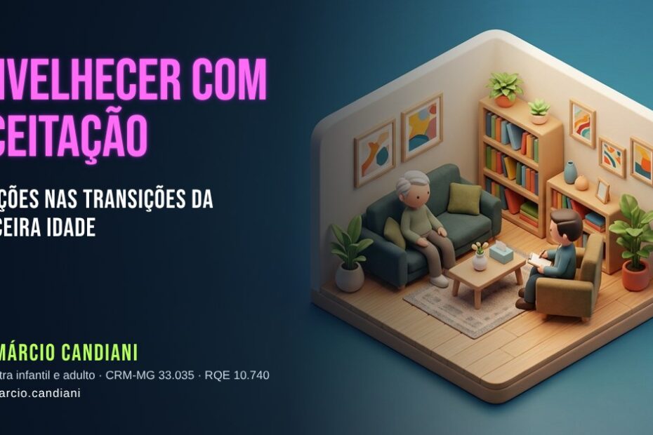 Ilustração 3D em miniatura sobre saúde mental na terceira idade - Dr. Márcio Candiani, psiquiatra em Belo Horizonte
