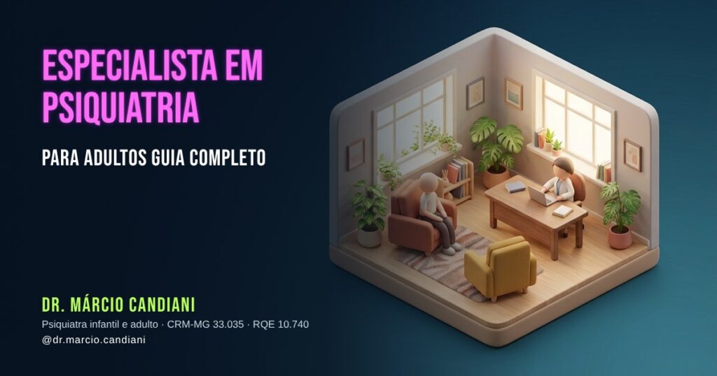 Ilustração 3D em miniatura sobre especialista em psiquiatria para adultos - Dr. Márcio Candiani, psiquiatra em Belo Horizonte
