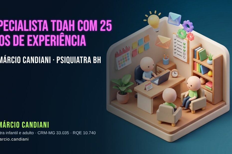 Ilustração 3D em miniatura sobre especialista tdah com 25 anos de experiência - Dr. Márcio Candiani, psiquiatra em Belo Horizonte