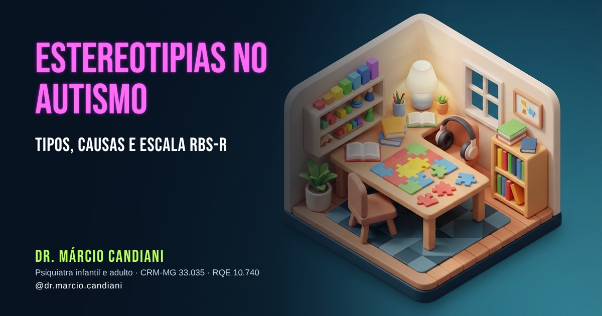 Ilustração 3D em miniatura sobre estereotipias no autismo - Dr. Márcio Candiani, psiquiatra em Belo Horizonte