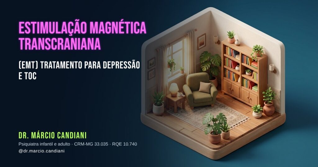 Ilustração 3D em miniatura sobre estimulação magnética transcraniana (emt) - Dr. Márcio Candiani, psiquiatra em Belo Horizonte