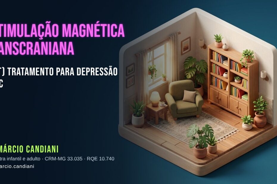 Ilustração 3D em miniatura sobre estimulação magnética transcraniana (emt) - Dr. Márcio Candiani, psiquiatra em Belo Horizonte