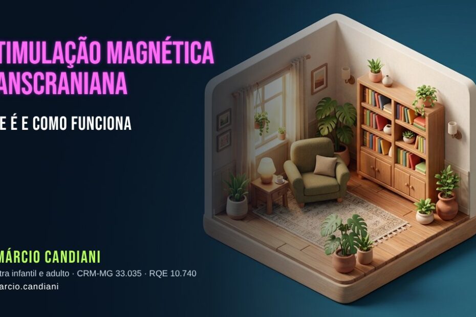 Ilustração 3D em miniatura sobre estimulação magnética transcraniana - Dr. Márcio Candiani, psiquiatra em Belo Horizonte