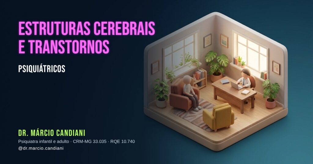 Ilustração 3D em miniatura sobre estruturas cerebrais e transtornos psiquiátricos - Dr. Márcio Candiani, psiquiatra em Belo Horizonte