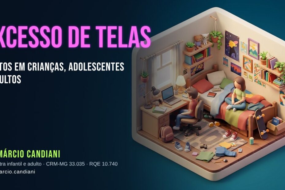 Ilustração 3D em miniatura sobre excesso de telas - Dr. Márcio Candiani, psiquiatra em Belo Horizonte