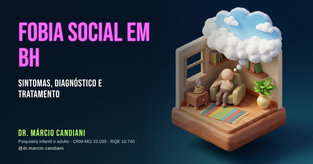 Ilustração 3D em miniatura sobre fobia social - Dr. Márcio Candiani, psiquiatra em Belo Horizonte