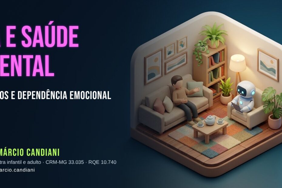 Ilustração 3D em miniatura sobre inteligência artificial e saúde mental - Dr. Márcio Candiani, psiquiatra em Belo Horizonte