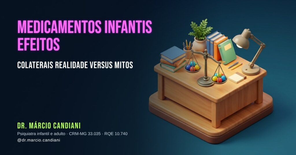 Ilustração 3D em miniatura sobre medicamentos infantis efeitos colaterais - Dr. Márcio Candiani, psiquiatra em Belo Horizonte
