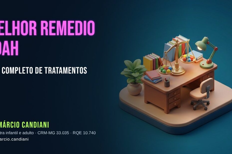Ilustração 3D em miniatura sobre melhor remedio tdah 2026 - Dr. Márcio Candiani, psiquiatra em Belo Horizonte