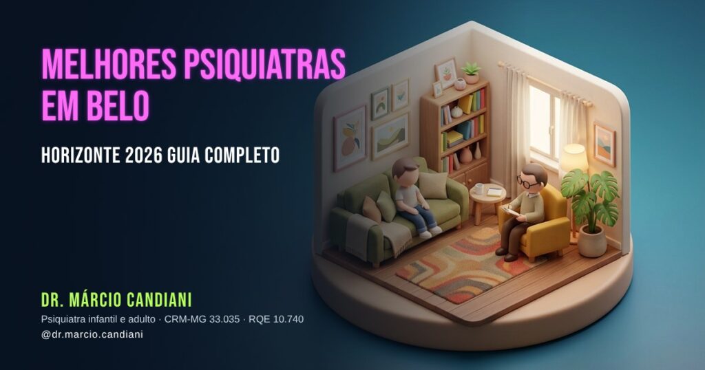 Ilustração 3D em miniatura sobre melhores psiquiatras em belo horizonte 2026 - Dr. Márcio Candiani, psiquiatra em Belo Horizonte