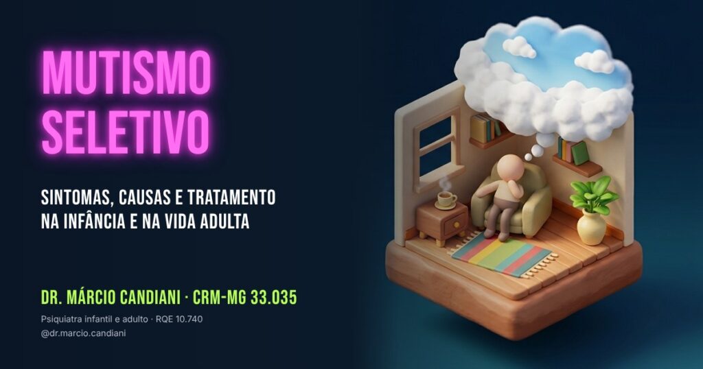 Ilustração 3D em miniatura sobre mutismo seletivo - Dr. Márcio Candiani, psiquiatra em Belo Horizonte