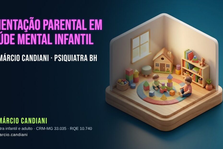 Ilustração 3D em miniatura sobre orientação parental em saúde mental infantil - Dr. Márcio Candiani, psiquiatra em Belo Horizonte