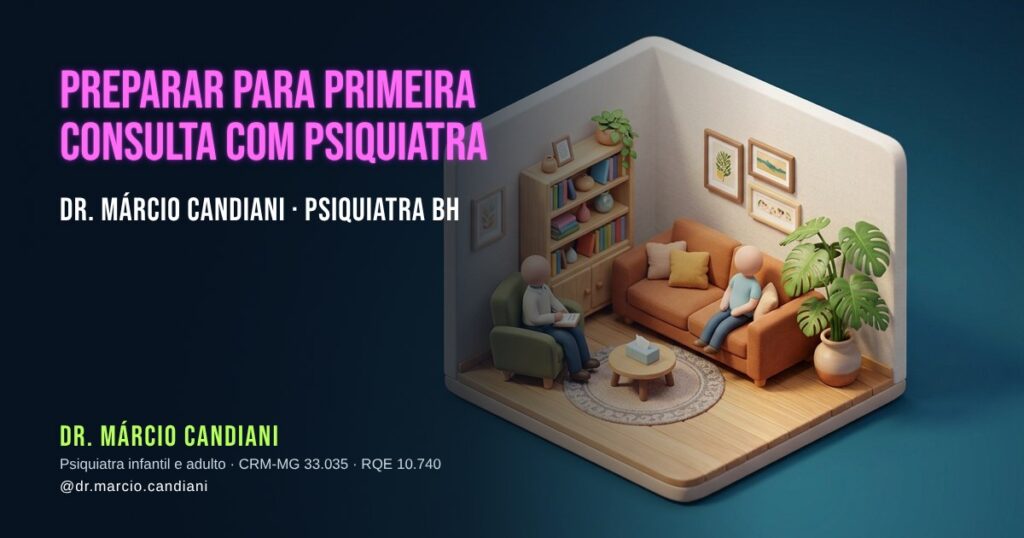 Ilustração 3D em miniatura sobre preparar para primeira consulta com psiquiatra - Dr. Márcio Candiani, psiquiatra em Belo Horizonte
