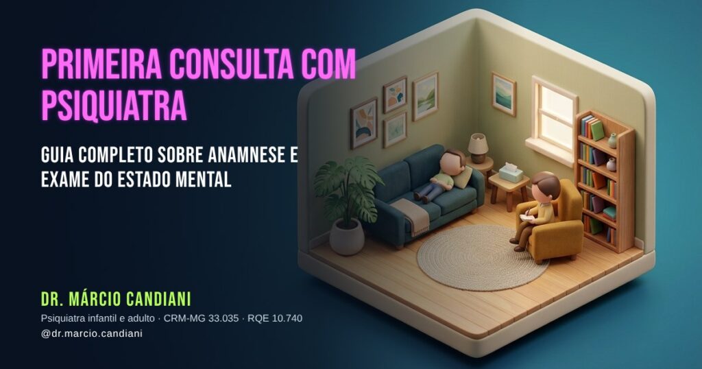 Ilustração 3D em miniatura sobre primeira consulta com psiquiatra - Dr. Márcio Candiani, psiquiatra em Belo Horizonte