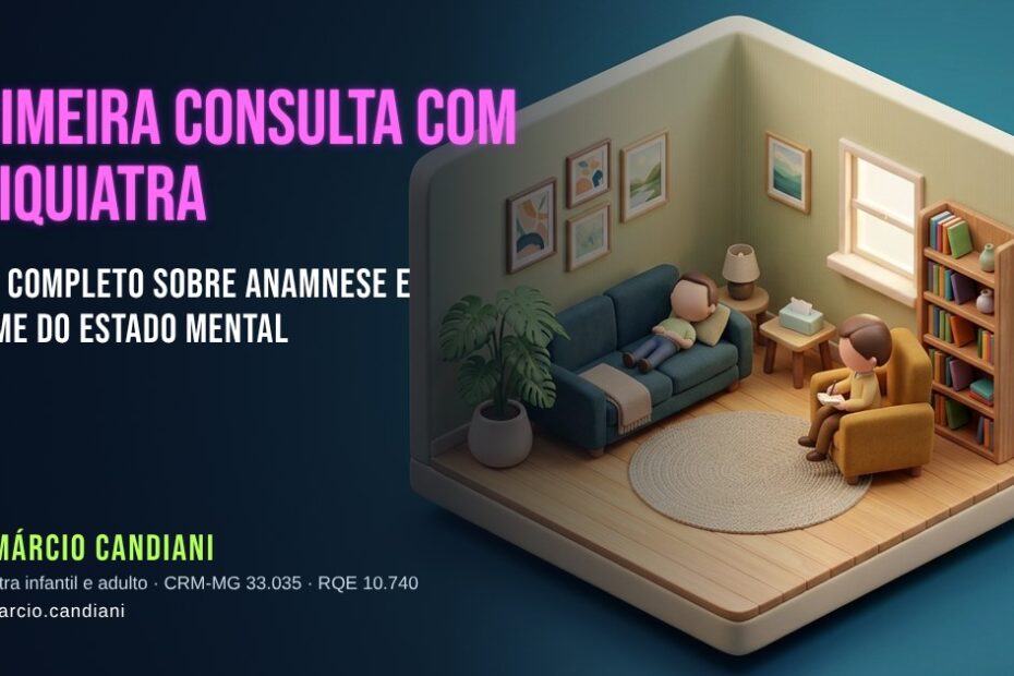 Ilustração 3D em miniatura sobre primeira consulta com psiquiatra - Dr. Márcio Candiani, psiquiatra em Belo Horizonte