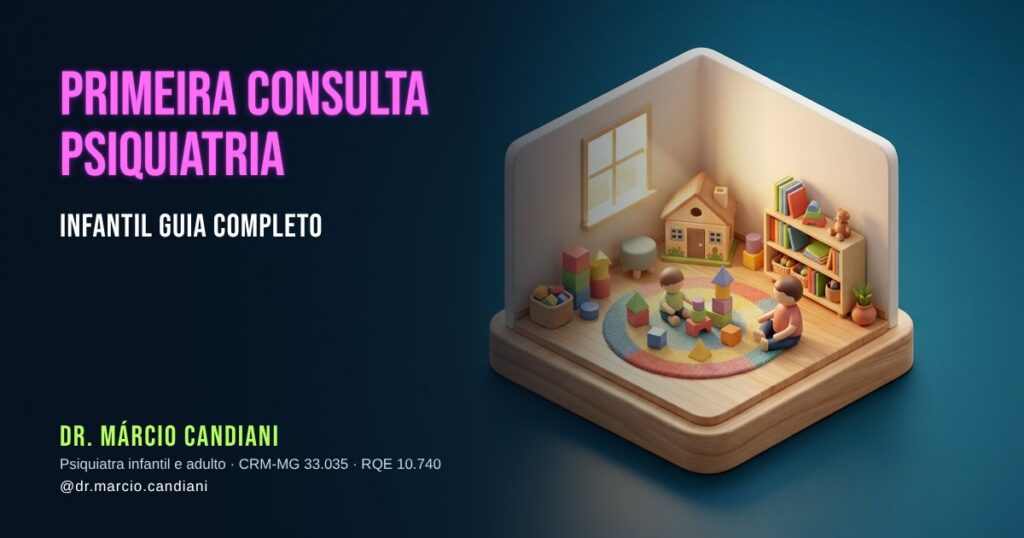 Ilustração 3D em miniatura sobre primeira consulta psiquiatria infantil - Dr. Márcio Candiani, psiquiatra em Belo Horizonte