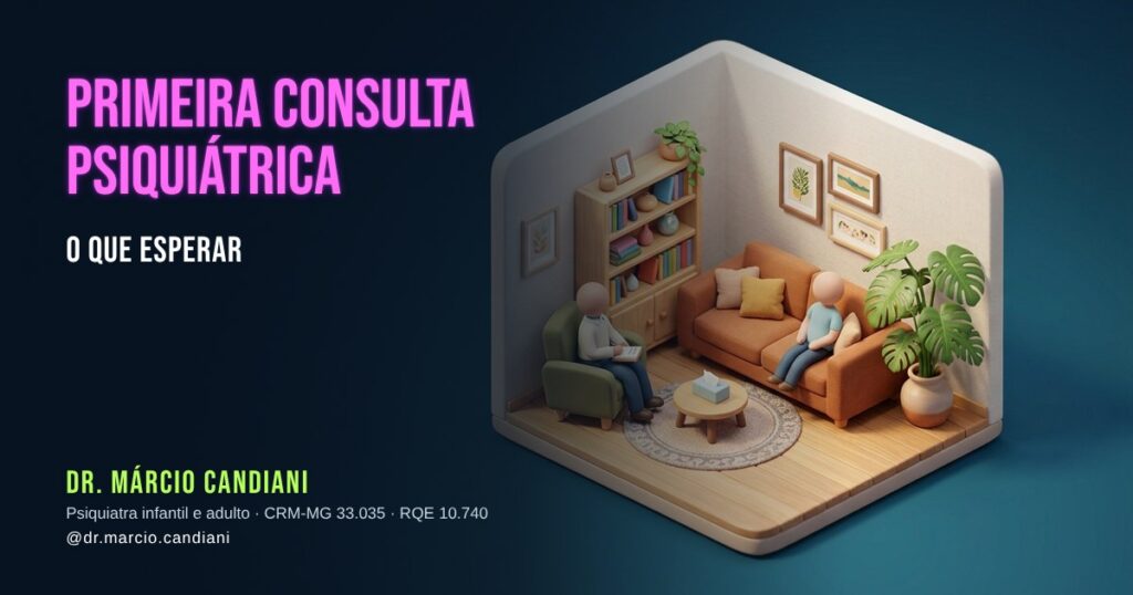 Ilustração 3D em miniatura sobre primeira consulta psiquiátrica - Dr. Márcio Candiani, psiquiatra em Belo Horizonte