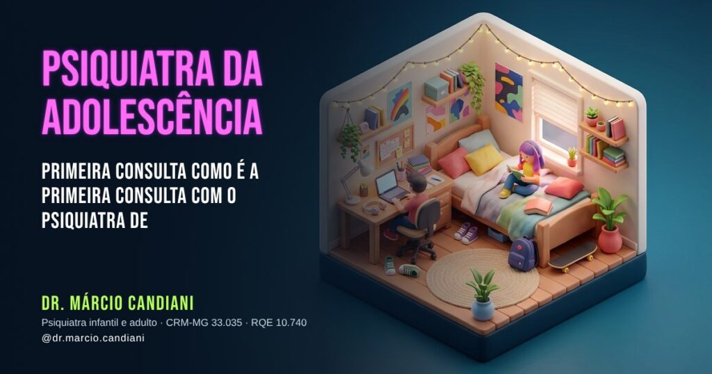 Ilustração 3D em miniatura sobre psiquiatra da adolescência, primeira consulta - Dr. Márcio Candiani, psiquiatra em Belo Horizonte
