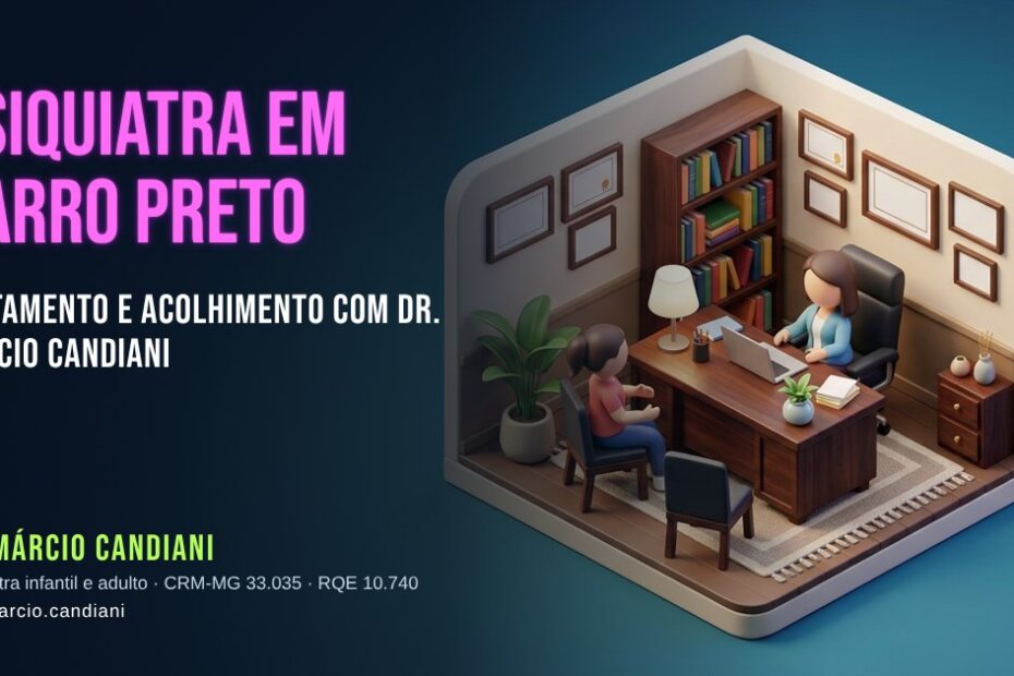 Ilustração 3D em miniatura sobre psiquiatra em barro preto - Dr. Márcio Candiani, psiquiatra em Belo Horizonte