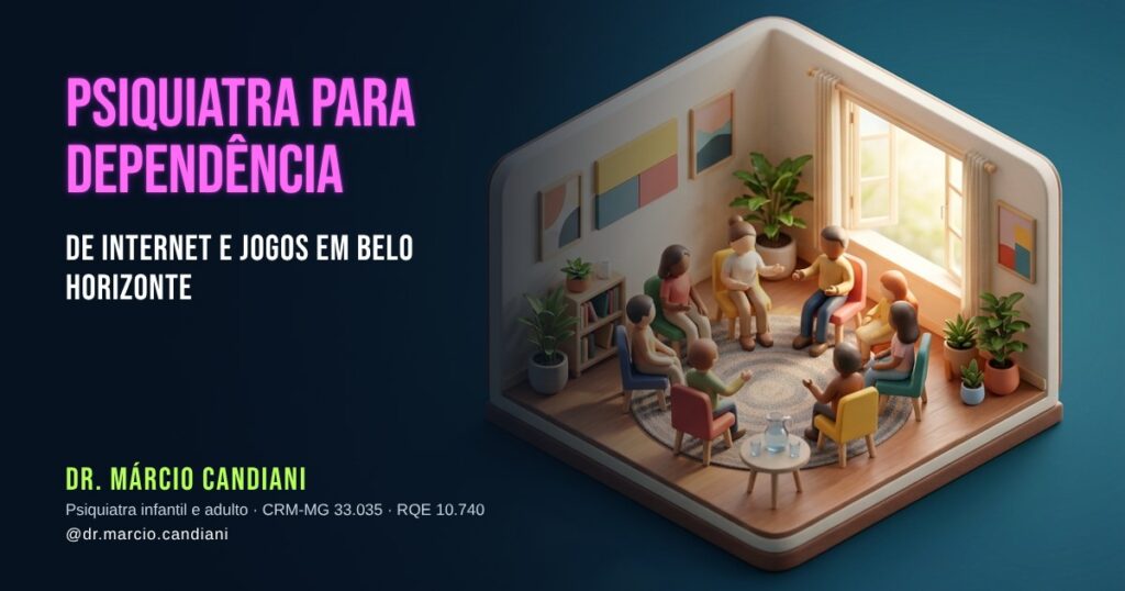 Ilustração 3D em miniatura sobre psiquiatra para dependência de internet e jogos em belo horizonte - Dr. Márcio Candiani, psiquiatra em Belo Horizonte
