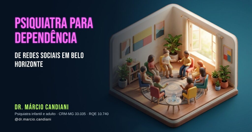 Ilustração 3D em miniatura sobre psiquiatra para dependência de redes sociais em belo horizonte - Dr. Márcio Candiani, psiquiatra em Belo Horizonte