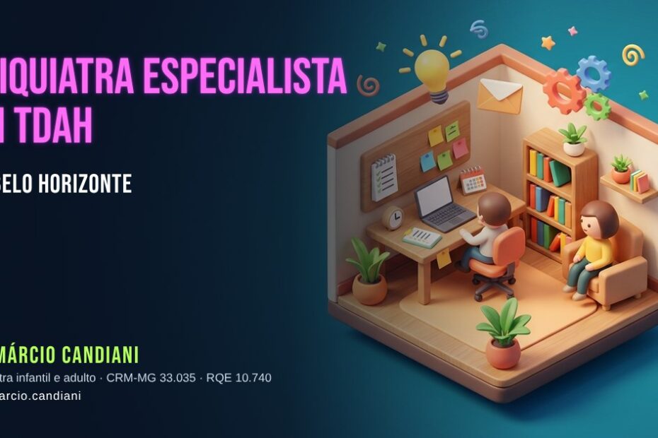 Ilustração 3D em miniatura sobre psiquiatra especialista em tdah em belo horizonte - Dr. Márcio Candiani, psiquiatra em Belo Horizonte