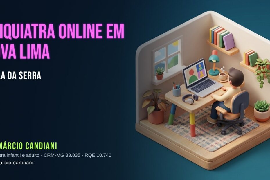Ilustração 3D em miniatura sobre psiquiatra online em nova lima e vila da serra - Dr. Márcio Candiani, psiquiatra em Belo Horizonte
