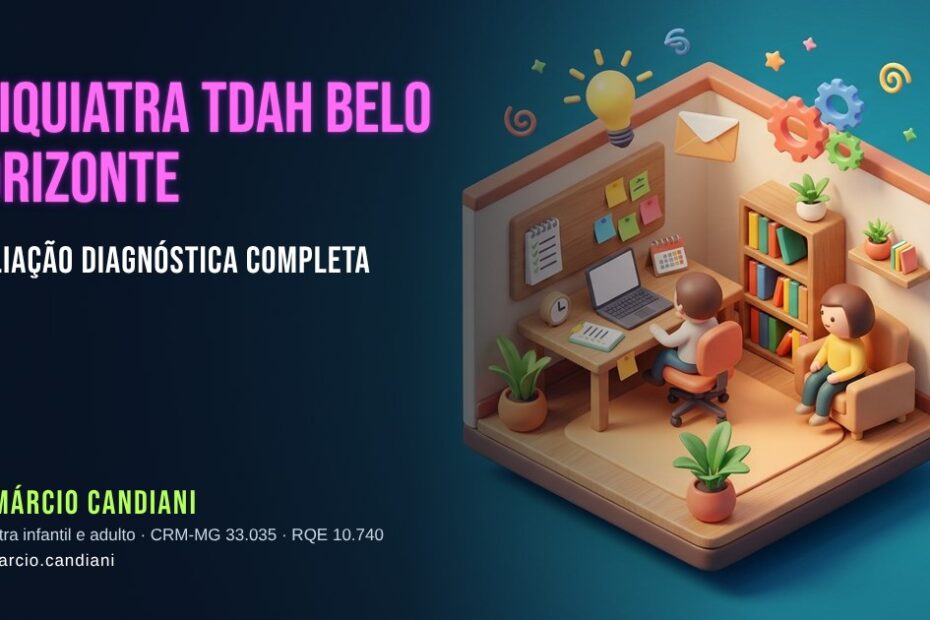 Ilustração 3D em miniatura sobre psiquiatra tdah belo horizonte – avaliação diagnóstica completa - Dr. Márcio Candiani, psiquiatra em Belo Horizonte