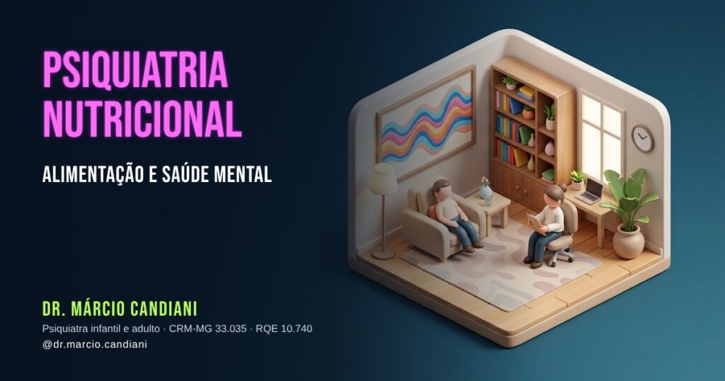 Ilustração 3D em miniatura sobre psiquiatria nutricional - Dr. Márcio Candiani, psiquiatra em Belo Horizonte
