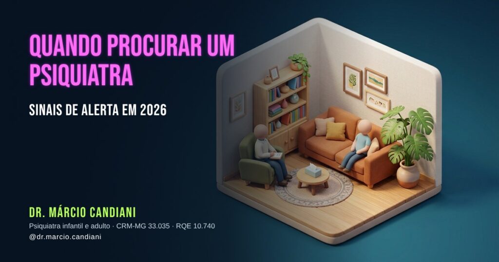 Ilustração 3D em miniatura sobre quando procurar um psiquiatra? sinais de alerta em 2026 - Dr. Márcio Candiani, psiquiatra em Belo Horizonte